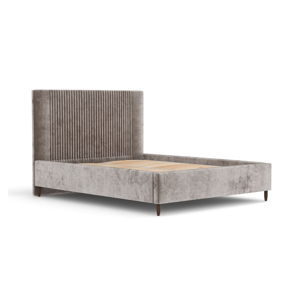Letto matrimoniale imbottito beige con contenitore con rete inclusa 160x200 cm Etero – Maison de Rêve | Letti matrimoniali