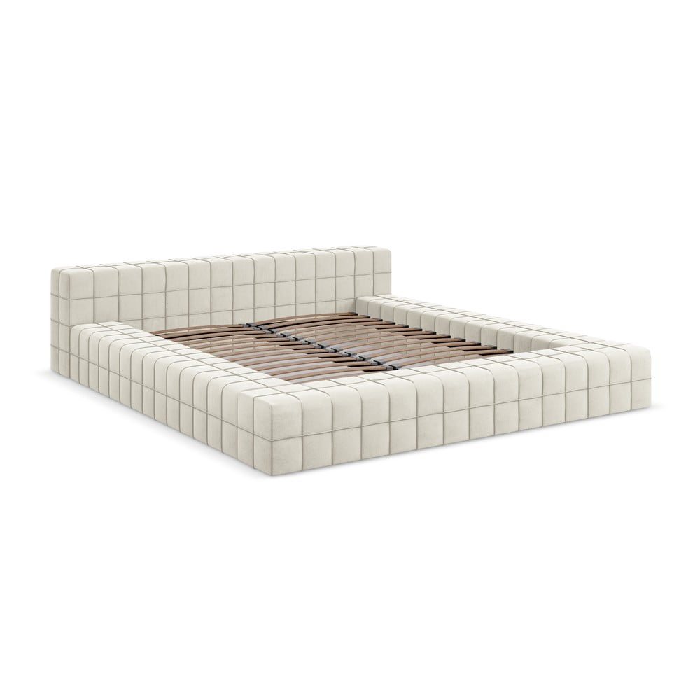 Letto matrimoniale imbottito crema con griglia 160x200 cm Akela - Makamii | Letti matrimoniali