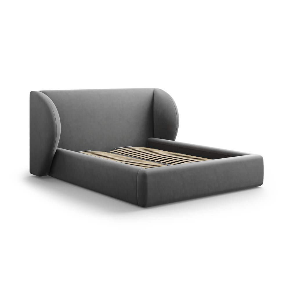 Letto matrimoniale imbottito grigio scuro con contenitore con griglia 180x200 cm Miley - Micadoni Home | Letti matrimoniali