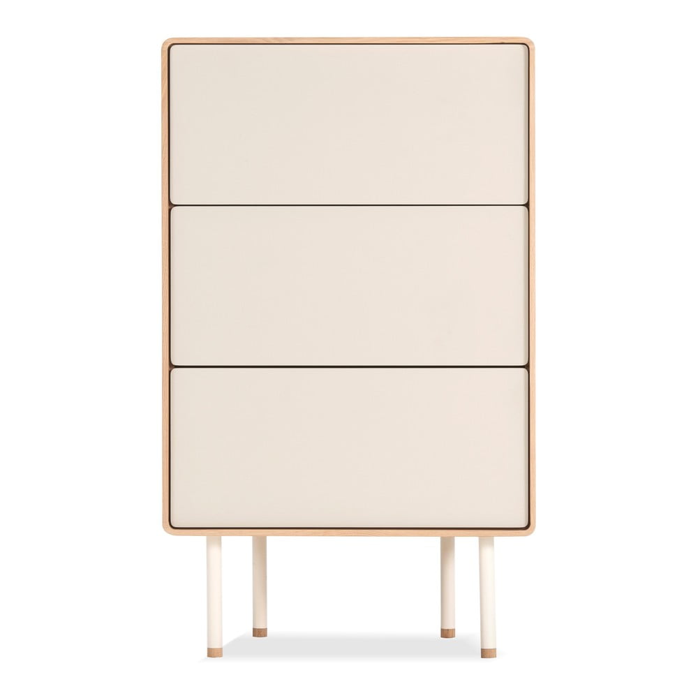 Cassettiera alta bianca in legno di quercia con 3 cassetti 60x100 cm Fina - Gazzda | Cassettiere