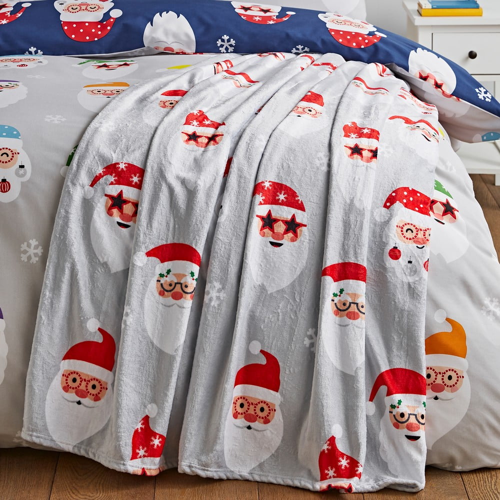 Coperta grigia con motivo natalizio in micropile 130x170 cm Santa Spec-Tacular - Catherine Lansfield | Coperte