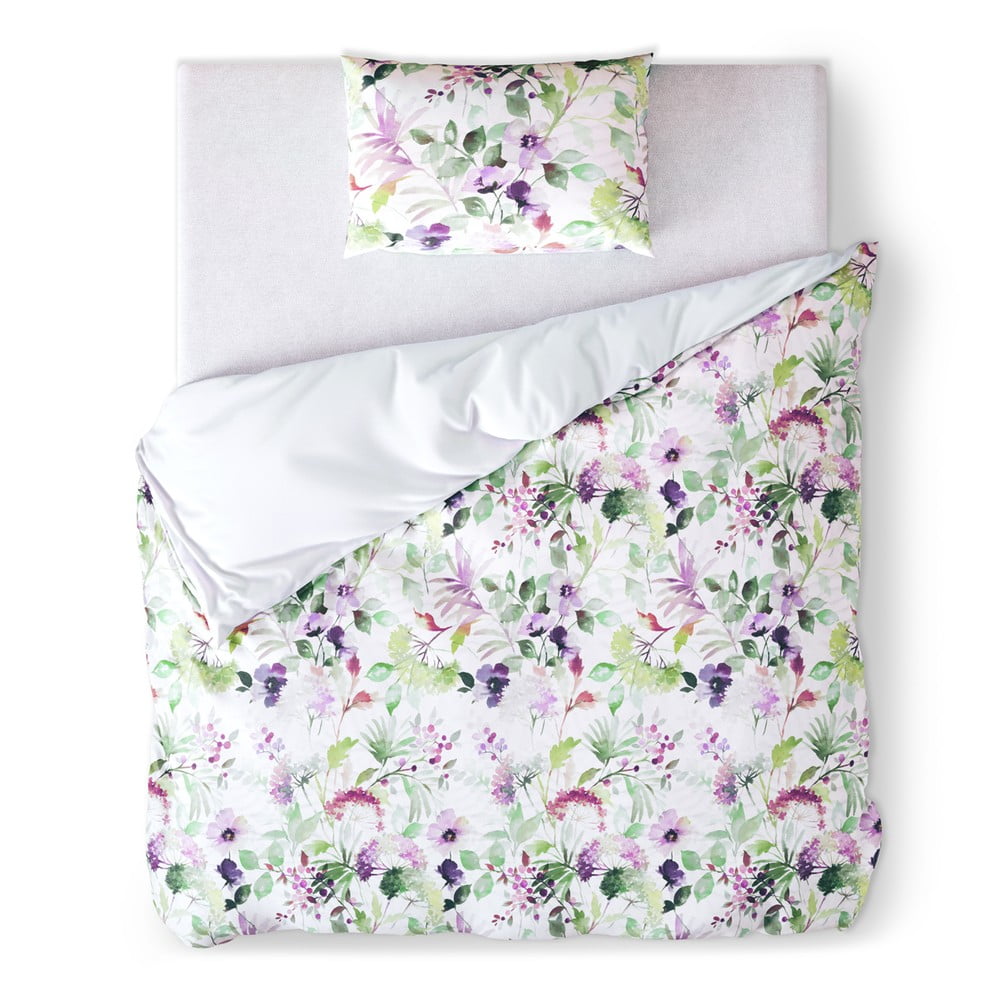 Biancheria da letto bianca/viola in cotone per letto singolo/per letto esteso 220x155 cm Averi Dominica – Restilo | Biancheria da letto