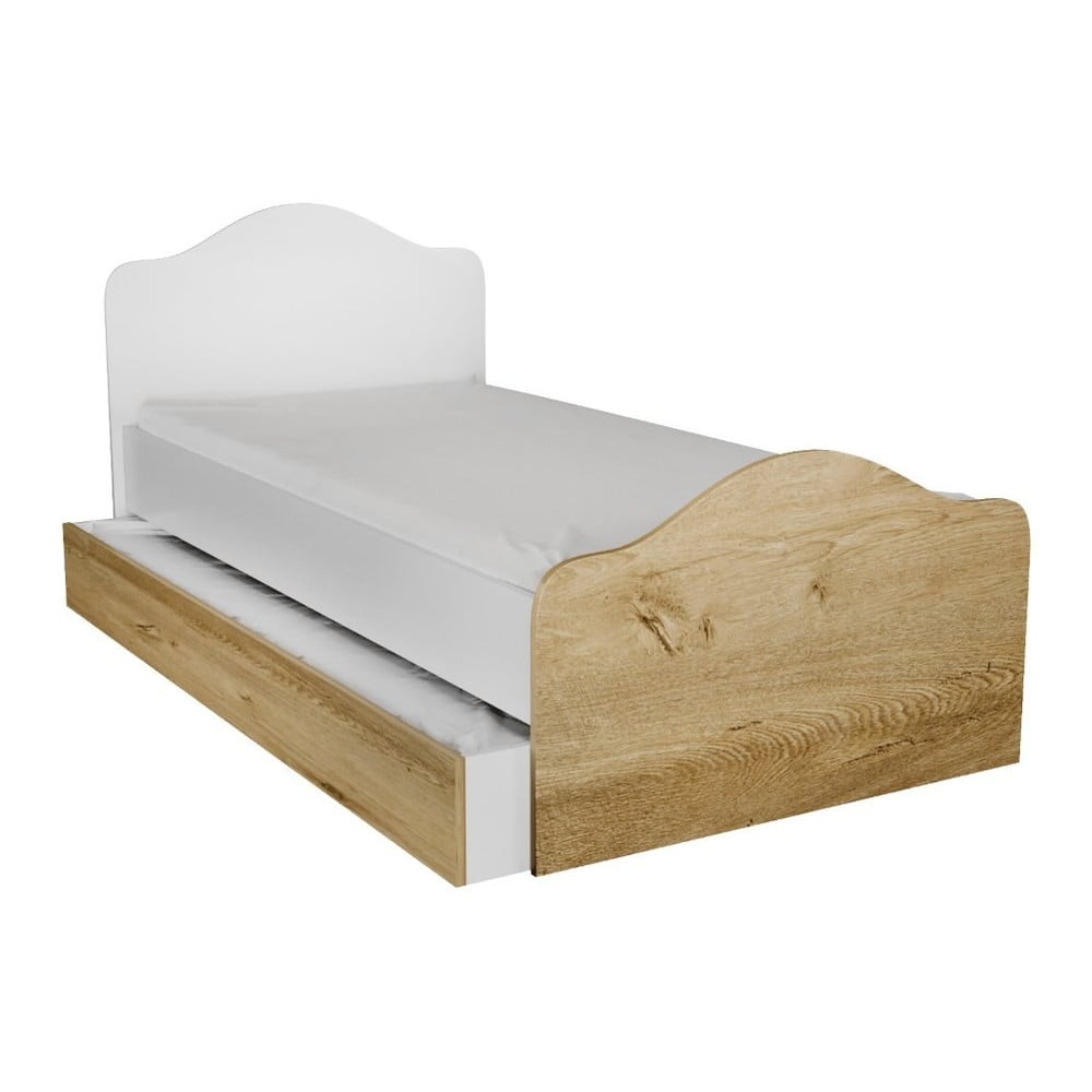 Letto singolo con contenitore in colore bianco e naturale 90x190 cm Kanguru - Kalune Design | Letti singoli