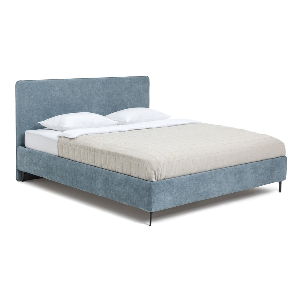Letto matrimoniale imbottito blu con materasso e griglia 160x200 cm Noira Slim - Bonami Selection | Letti matrimoniali