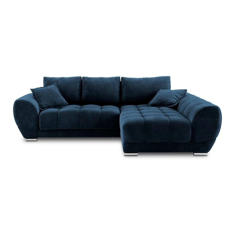Divano letto angolare blu royal con rivestimento in velluto, angolo destro Nuage - Windsor & Co Sofas | Divani ad angolo