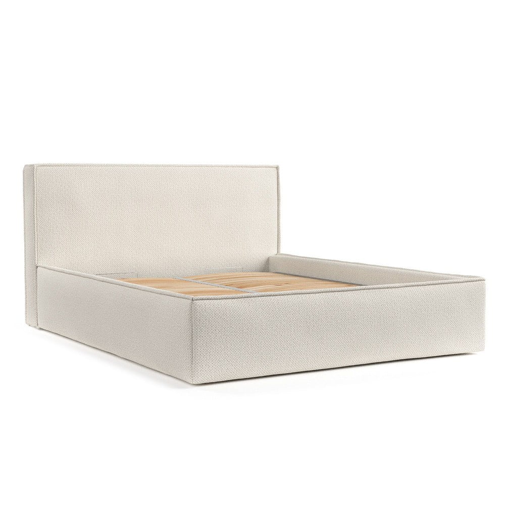 Letto matrimoniale imbottito crema con spazio contenitivo e rete 180x200 cm Lounge L - Maison de Rêve | Letti matrimoniali