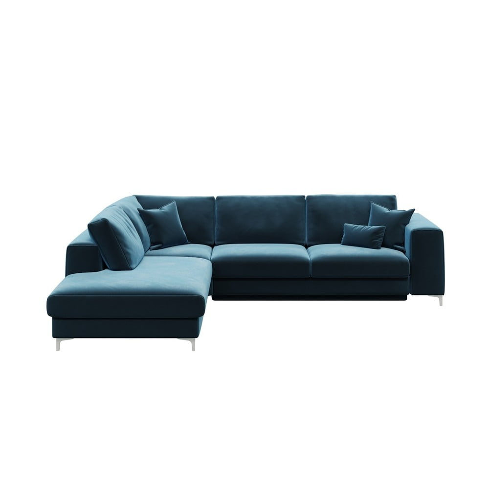 Divano letto angolare Devichy in velluto blu scuro, angolo sinistro Rothe - devichy | Divani ad angolo