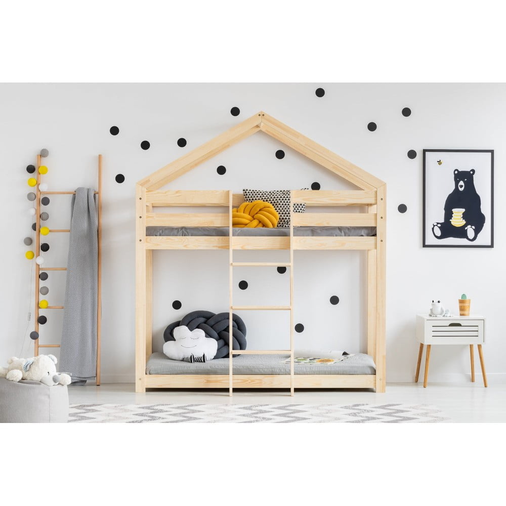 Casa/pavimento letto per bambini in legno di pino 90x180 cm in colore naturale Mila DMP - Adeko | Letti per bambini