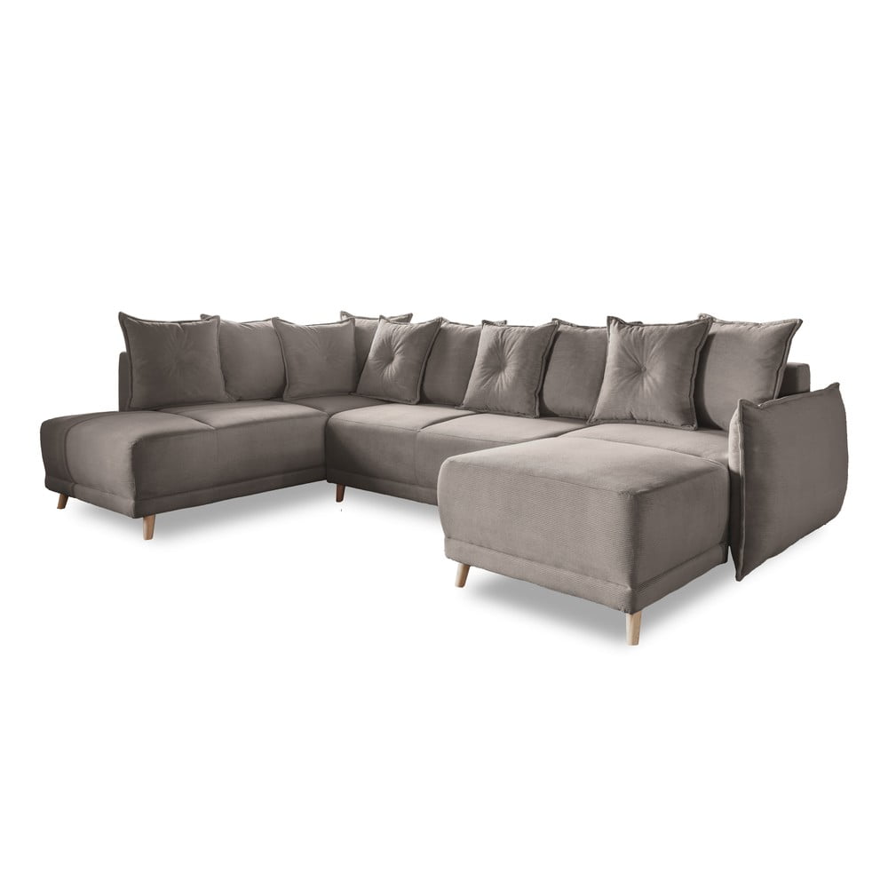 Divano letto angolare in velluto a coste marrone chiaro (angolo sinistro a forma di U) Lazy Lukka - Miuform | Divani ad angolo