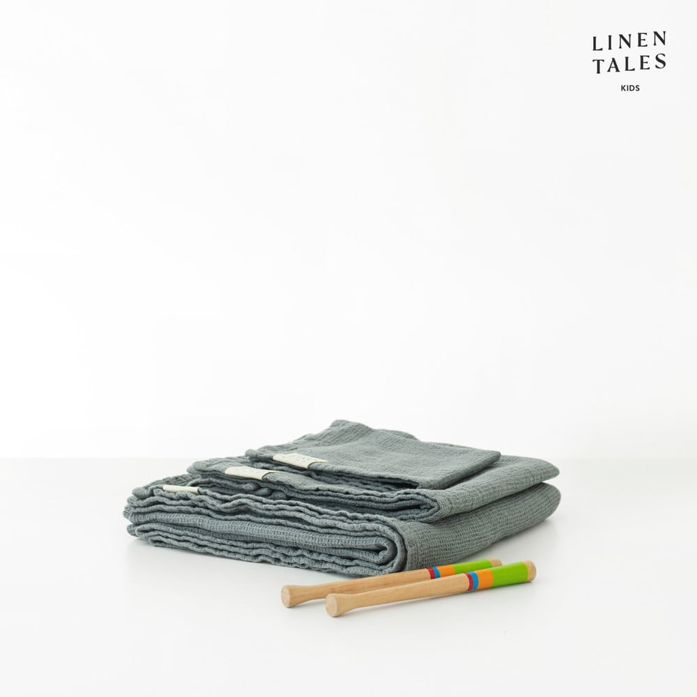 Asciugamano per bambini in lino blu 45x90 cm Blue Fog - Linen Tales | Asciugamani per bambini
