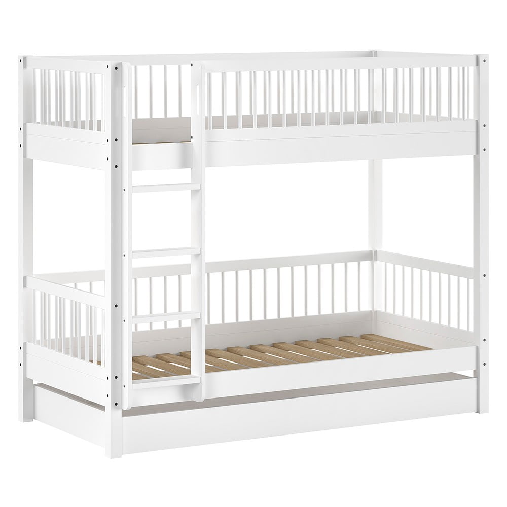 Letto da bambini a castello/estraibile bianco in faggio massiccio con contenitore con rete inclusa 90x200 cm Forrest – Vipack | Letti per bambini