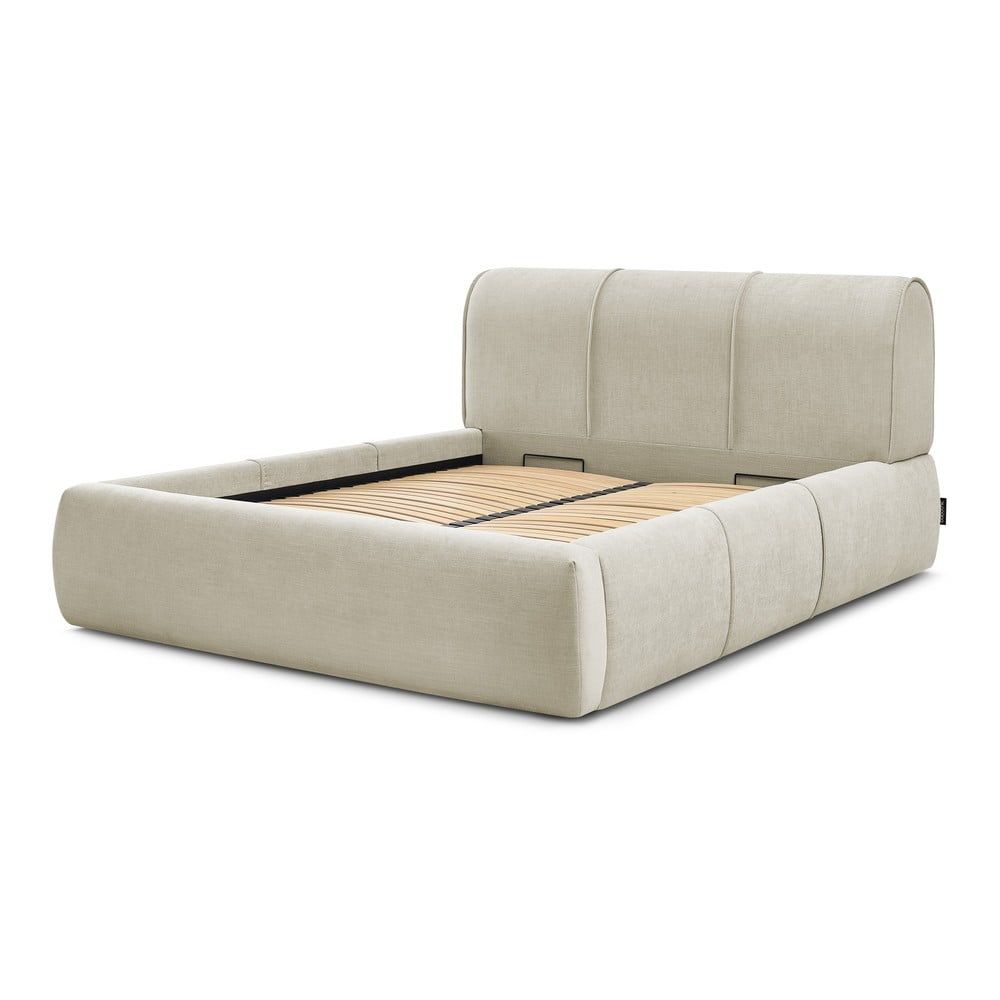Letto matrimoniale imbottito beige con contenitore con griglia 160x200 cm Vernon - Bobochic Paris | Letti matrimoniali