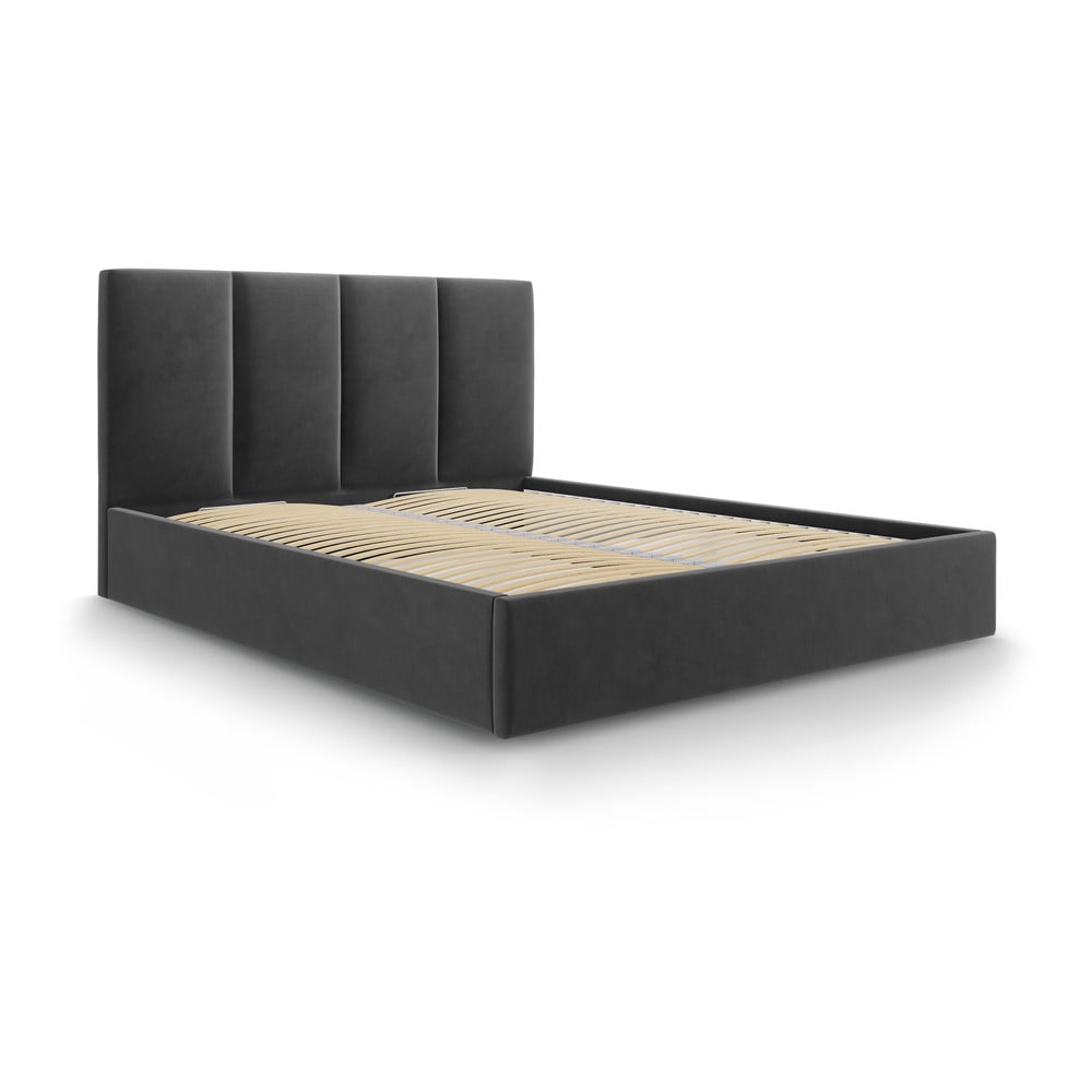 Letto matrimoniale imbottito grigio scuro con contenitore con griglia 160x200 cm Juniper - Mazzini Beds | Letti matrimoniali