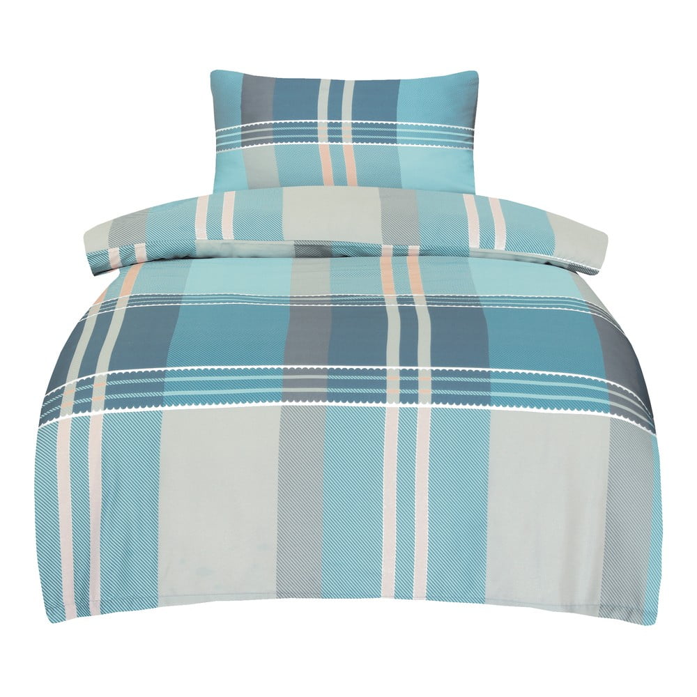 Biancheria da letto blu in raso di cotone per letto singolo 140x200 cm Monty – My House | Biancheria da letto