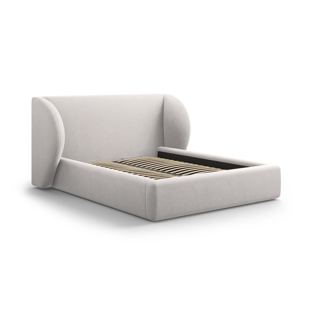 Letto matrimoniale imbottito grigio chiaro con contenitore con griglia 180x200 cm Miley - Micadoni Home | Letti matrimoniali