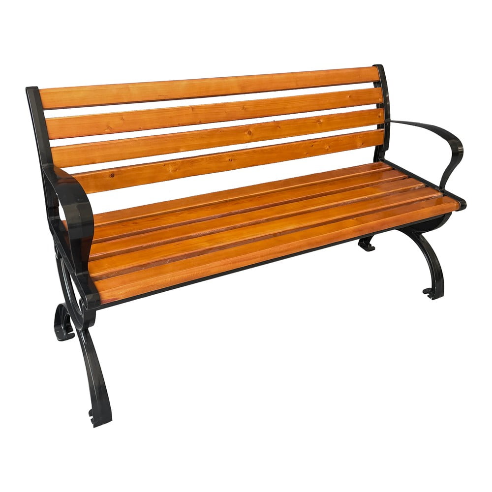 Panca da giardino di colore naturale in legno massiccio/in metallo Norwich – Garden Pleasure | Panche da giardino