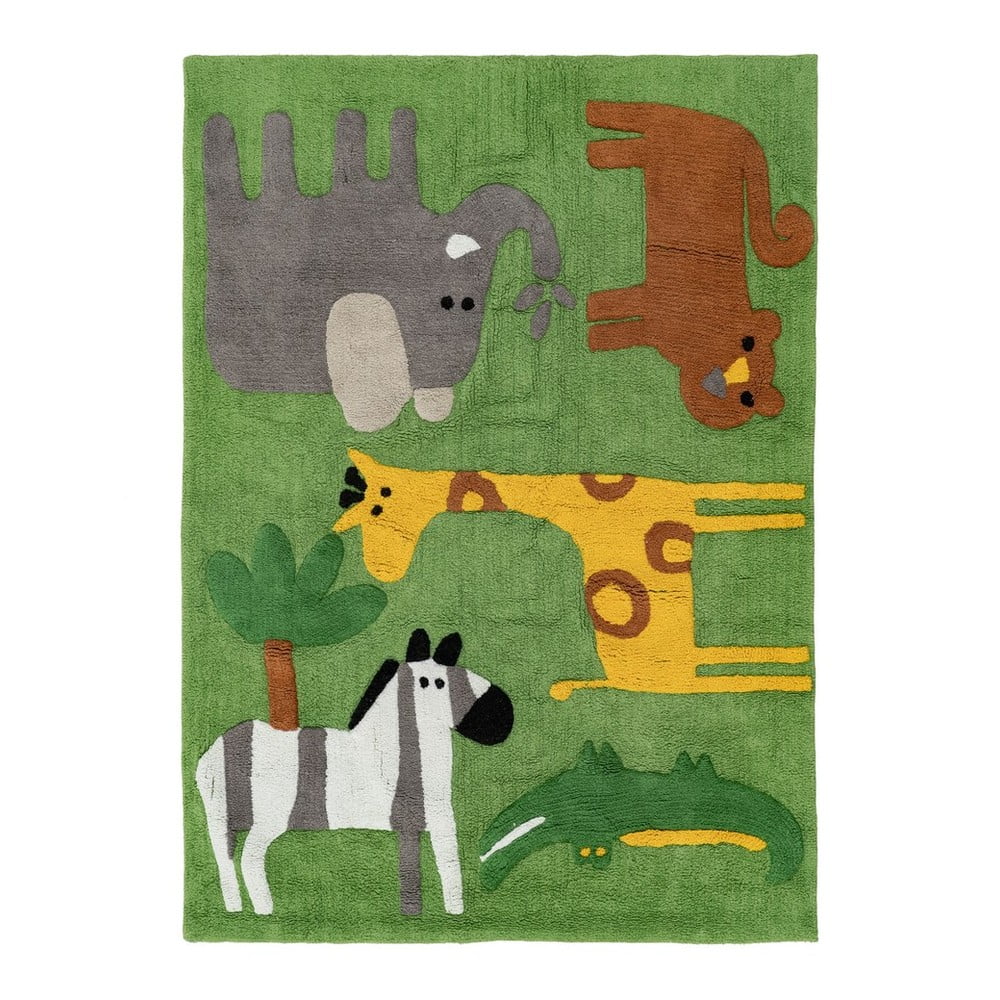 Tappeto per bambini in cotone lavabile verde 120x160 cm Animals - Ixia | Tappeti per bambini