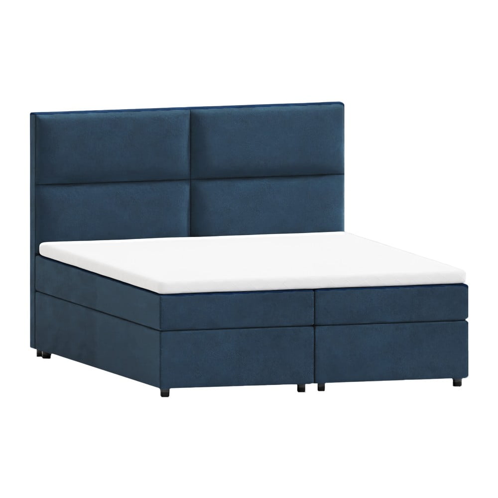 Letto boxspring blu scuro con spazio contenitivo 160x200 cm - Ropez | Letti boxspring