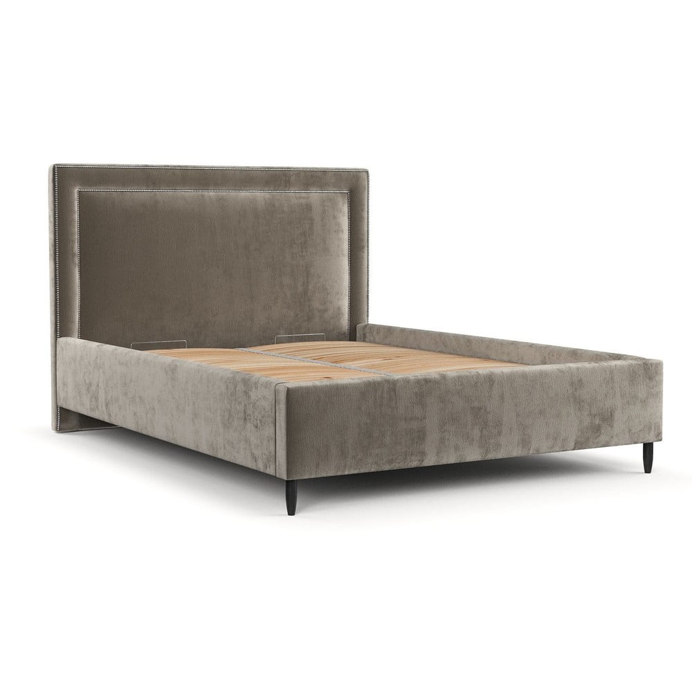 Letto matrimoniale imbottito beige con spazio contenitivo e rete 160x200 cm Baleine - Maison de Rêve | Letti matrimoniali