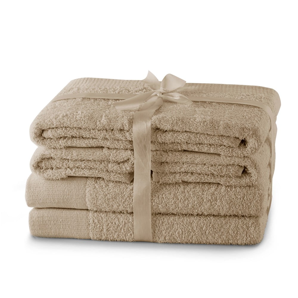 Asciugamani e teli da bagno in spugna di cotone beige in un set di 6 pezzi Amari - AmeliaHome | Asciugamani