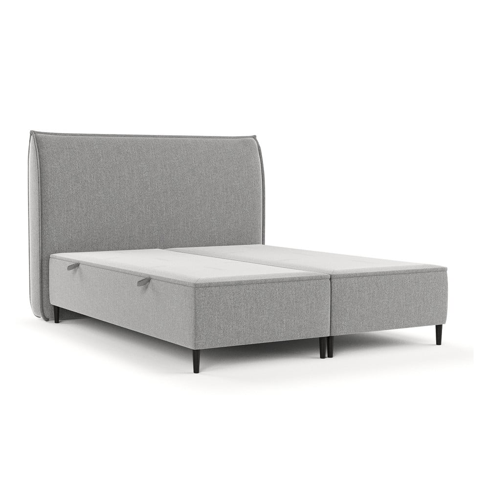 Letto matrimoniale imbottito grigio chiaro con contenitore 140x200 cm Draco - Maison de Rêve | Letti matrimoniali