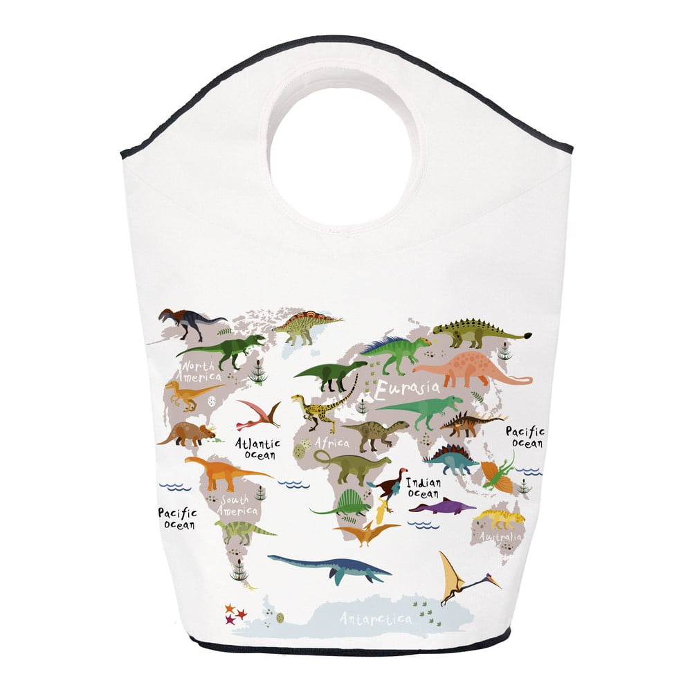 Cestino per bambini in tessuto bianco 57x26x70 cm Dino World Map - Butter Kings | Ceste per giocattoli