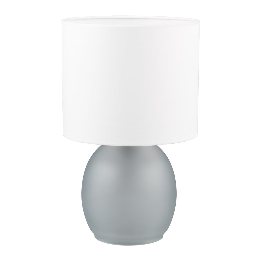 Lampada da tavolo in bianco e argento con paralume in tessuto (altezza 29 cm) Vela - Trio | Abat-jour e lampade da tavolo