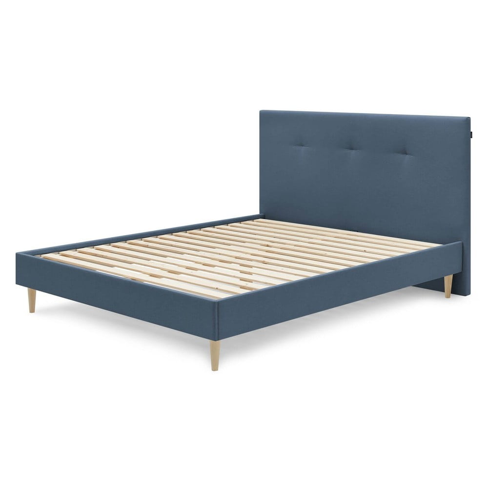 Letto matrimoniale imbottito blu con griglia 180x200 cm Tory - Bobochic Paris | Letti matrimoniali