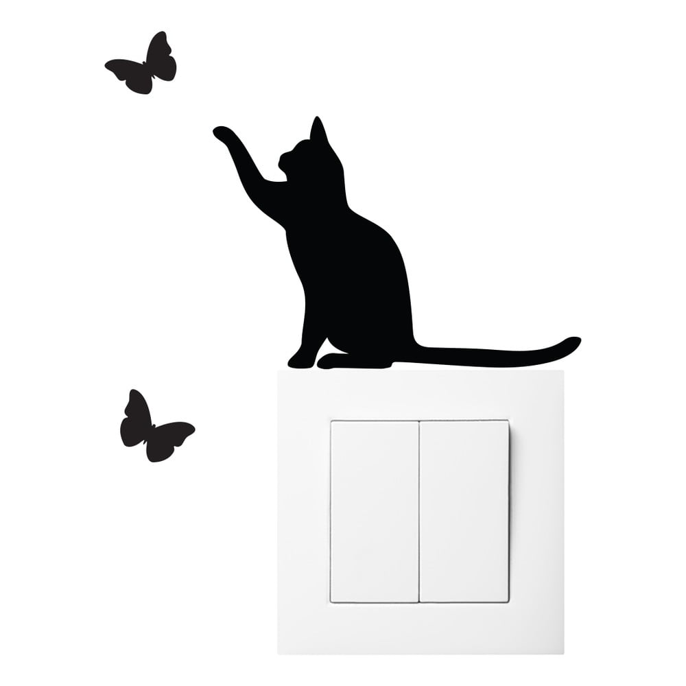 Adesivo nero per interruttore Cat Cat and Butterflies - Ambiance | Adesivi