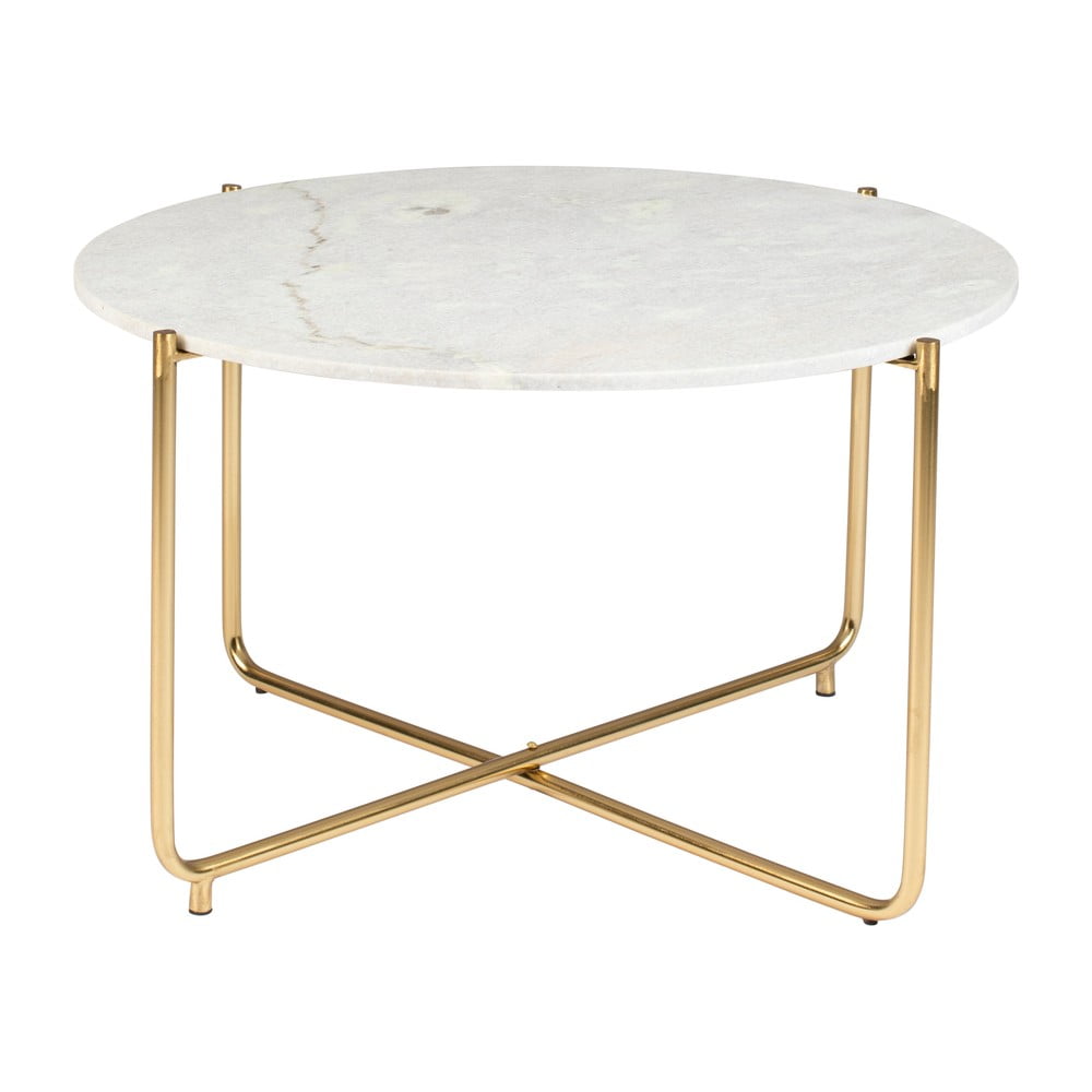 Tavolino da salotto rotondo bianco/dorato con piano in marmo ø 70 cm Timpa – White Label | Tavolini da salotto