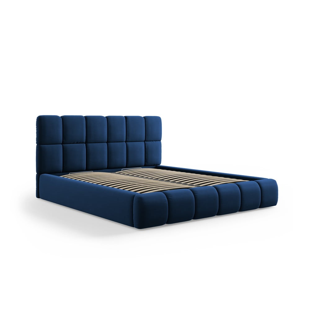 Letto matrimoniale imbottito in blu scuro in velluto con contenitore con rete inclusa 180x200 cm Bellis – Micadoni  | Letti matrimoniali