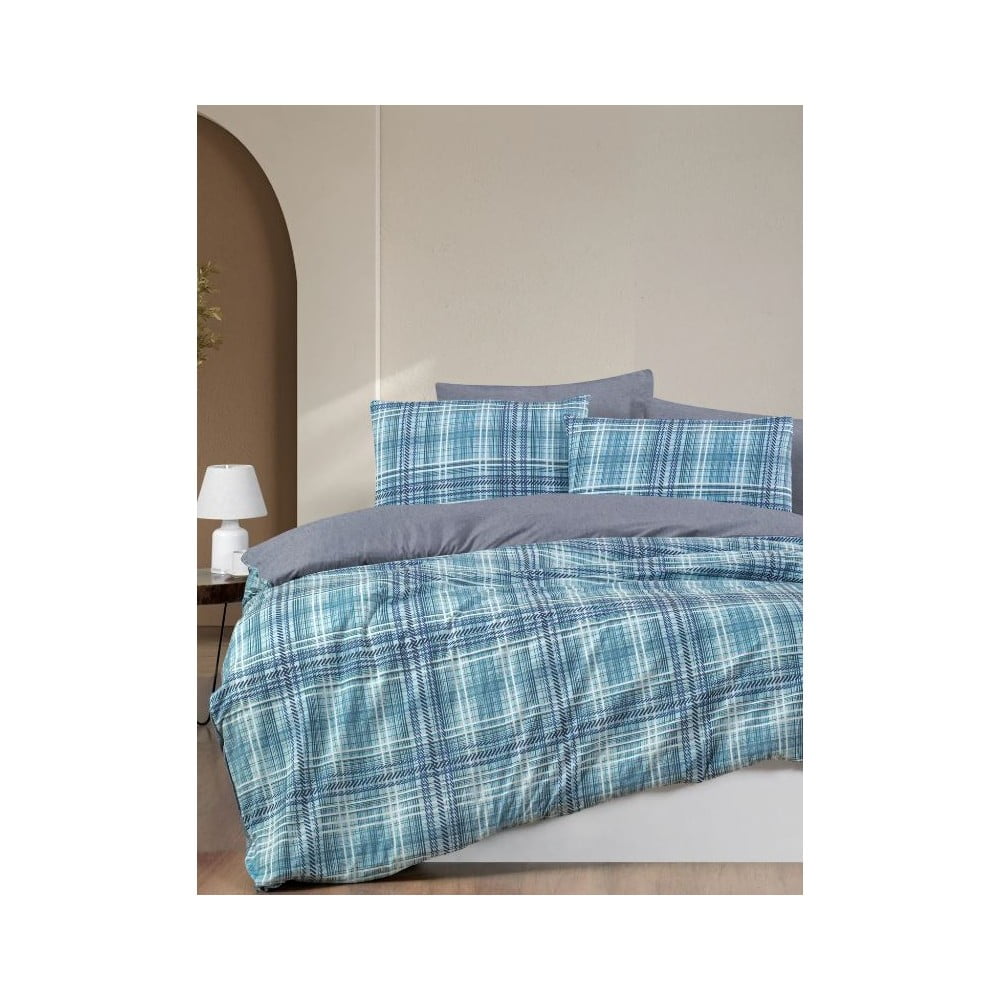 Biancheria da letto blu per letto matrimoniale/per letto prolungato con lenzuolo incluso/4 pz 200x220 cm Ekose – Mila Home | Biancheria da letto