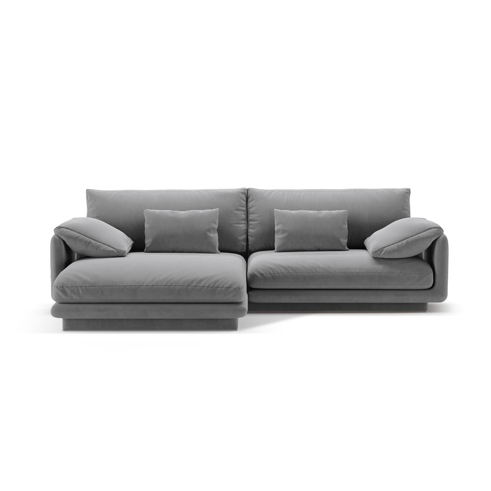 Divano angolare in grigio chiaro (con penisola a sinistra/con chaise lounge) con rivestimento in velluto Torino – Micadoni  | Divani ad angolo