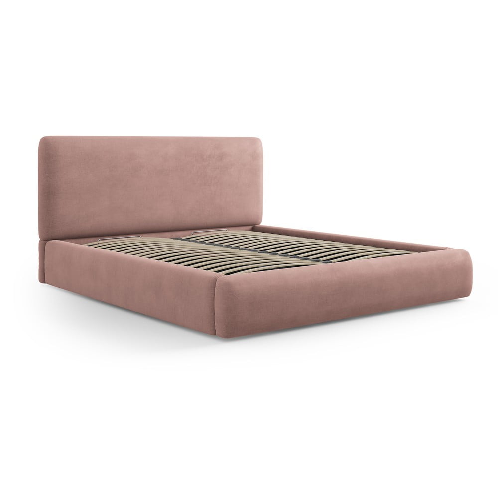 Letto matrimoniale imbottito rosa con vano contenitore e doghe 160x200 cm Colonel - Cosmopolitan Design | Letti matrimoniali