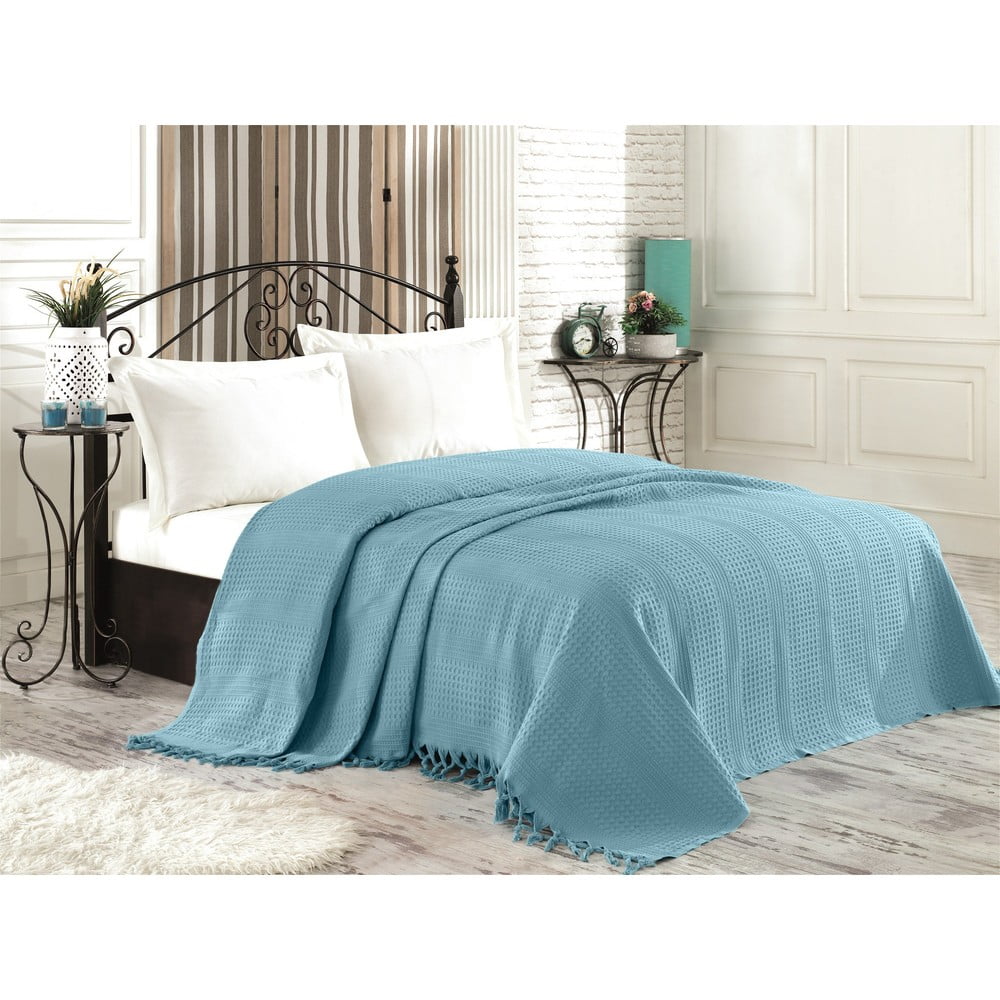 Copriletto in cotone blu per letto matrimoniale , 220 x 240 cm Peacook - Mijolnir | Copriletti