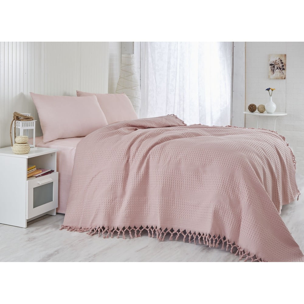 Copriletto in cotone rosa per letto matrimoniale 220x240 cm Pique - Mijolnir | Copriletti