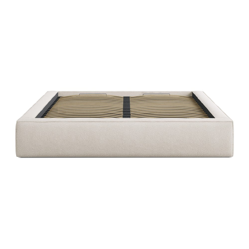 Letto matrimoniale imbottito crema con contenitore con griglia 180x200 cm Simon - Micadoni | Letti matrimoniali
