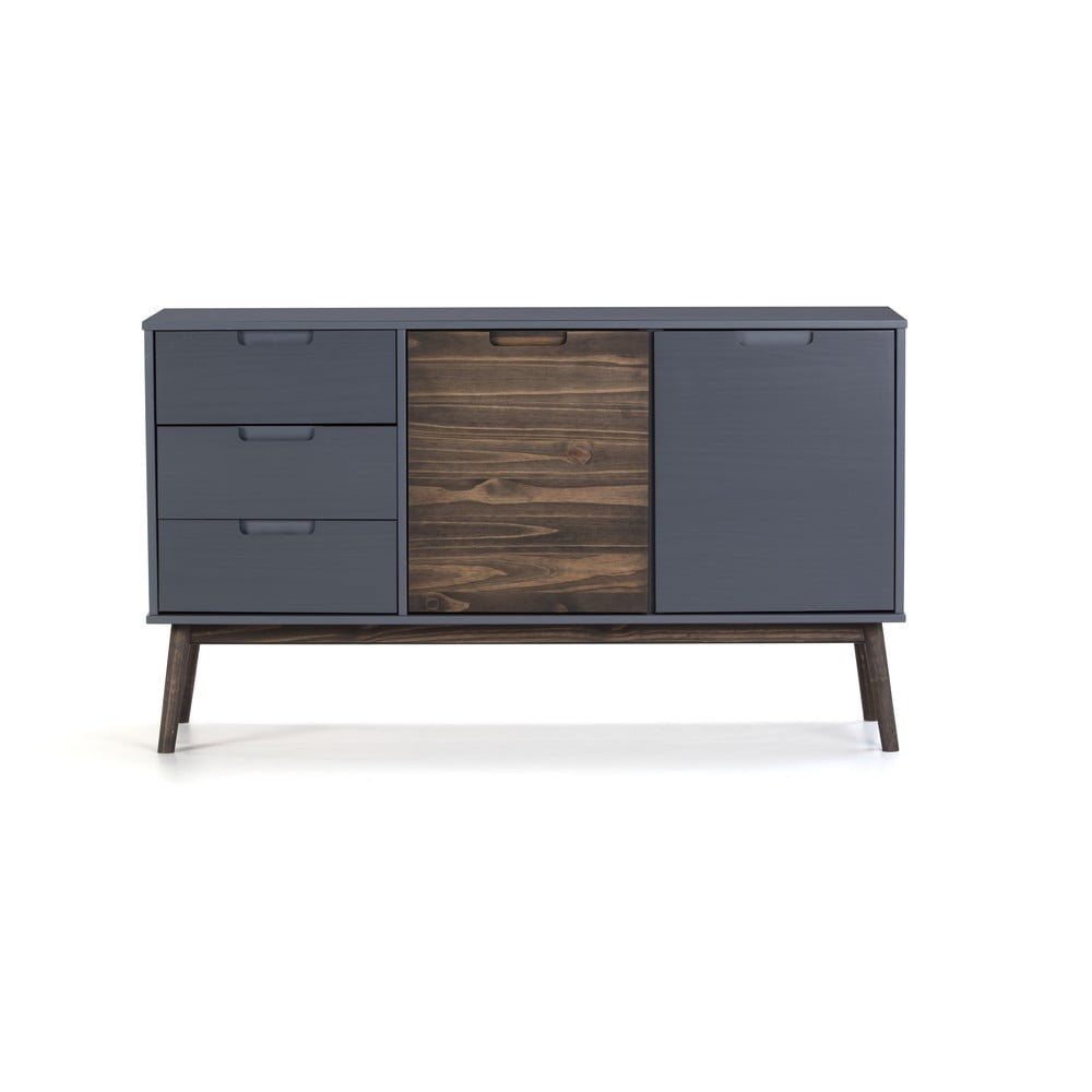Cassettiera bassa in pino antracite/marrone scuro 140x80 cm Nussa - Marckeric | Cassettiere