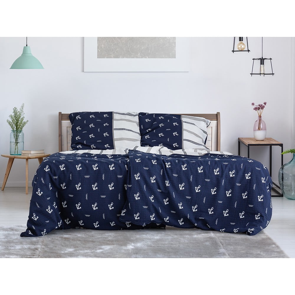 Biancheria da letto in crêpe blu scuro per letto singolo 140x200 cm Exclusive - B.E.S. | Biancheria da letto