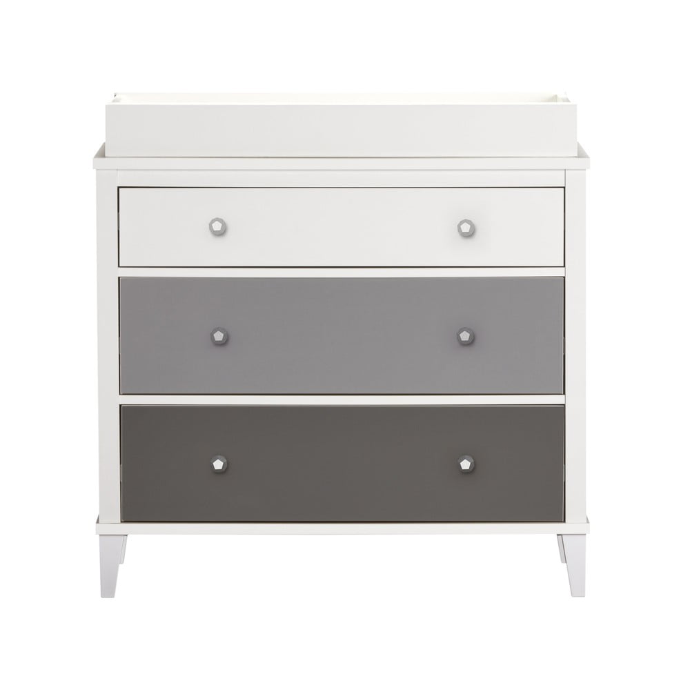 Cassettiera bassa bianca e grigia con fasciatoio 89x89 cm Poppy - Støraa | Cassettiere per bambini