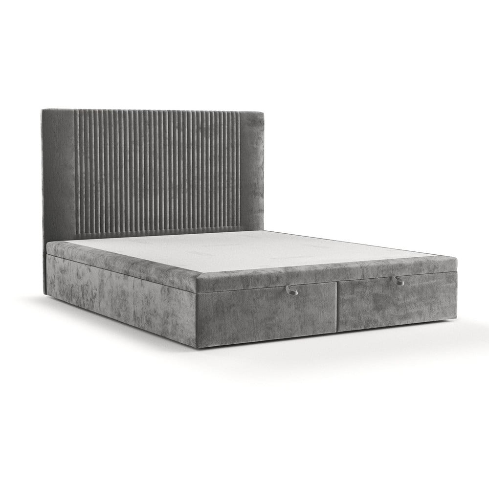 Letto matrimoniale imbottito grigio con spazio contenitivo 200x200 cm Mavel - Maison de Rêve | Letti matrimoniali