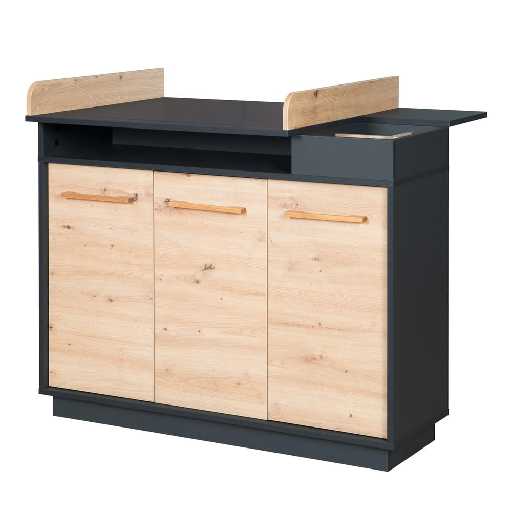 Cassettiera bassa per bambini in rovere con fasciatoio in colore antracite-naturale 118x103 cm Lenn - Roba | Cassettiere per bambini
