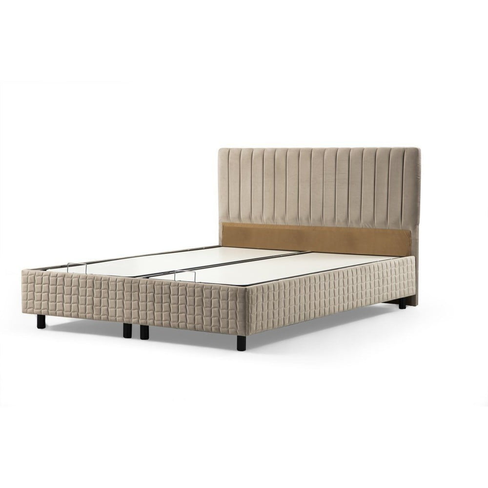 Letto matrimoniale beige imbottito con spazio contenitivo con rete inclusa 160x200 cm Safir – Kalune Design | Letti matrimoniali