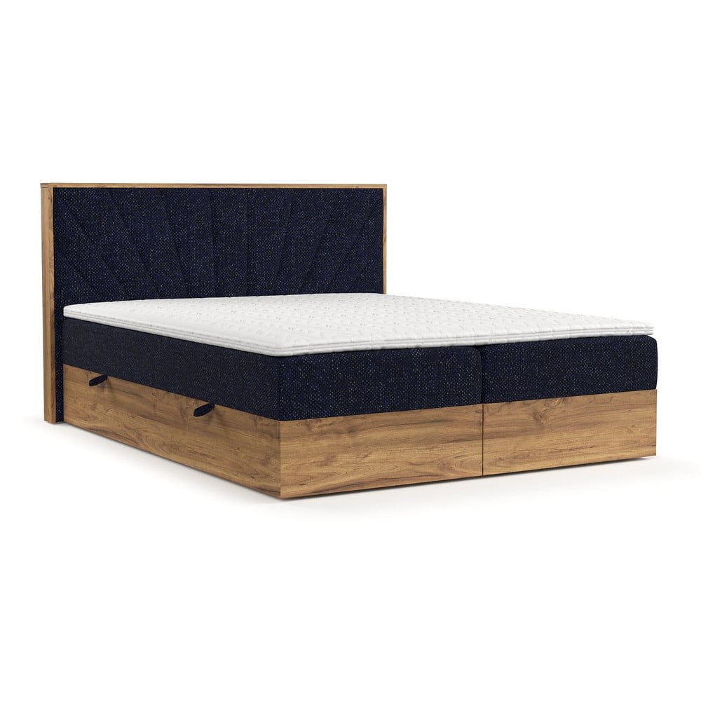 Letto boxspring con contenitore in blu scuro-naturale 200x200 cm Asahi - Maison de Rêve | Letti boxspring