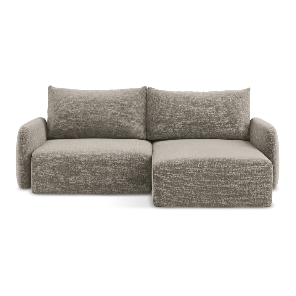 Divano angolare beige allungabile/con contenitore (con penisola a destra) Kalena – Makamii | Divani ad angolo