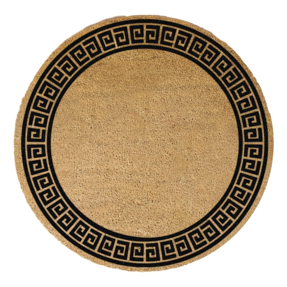 Tappeto rotondo nero in cocco naturale , ⌀ 70 cm Greek Border - Artsy Doormats | Zerbini