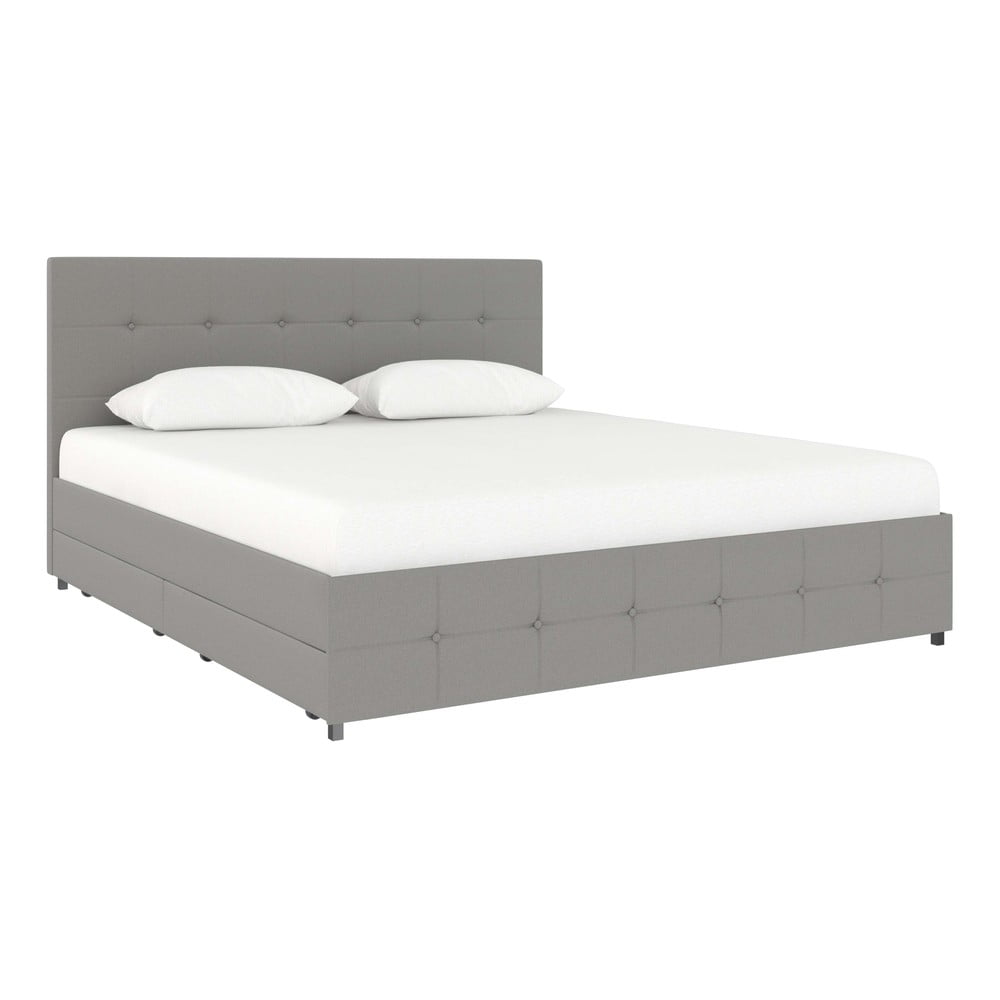Letto matrimoniale imbottito grigio con spazio contenitivo 180x200 cm Rose - Støraa | Letti matrimoniali