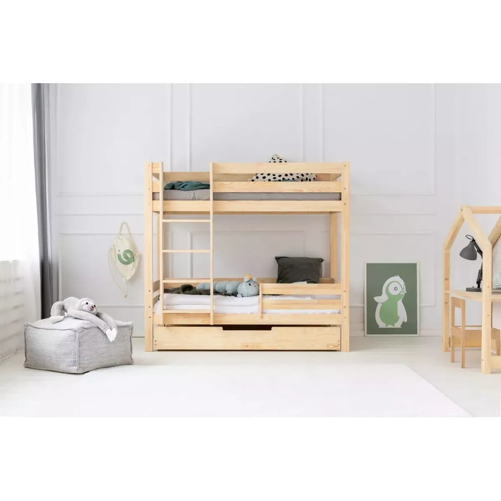 Letto da bambini a castello/estraibile di colore naturale con contenitore con rete inclusa 80x200 cm CLPBN – Adeko | Letti per bambini