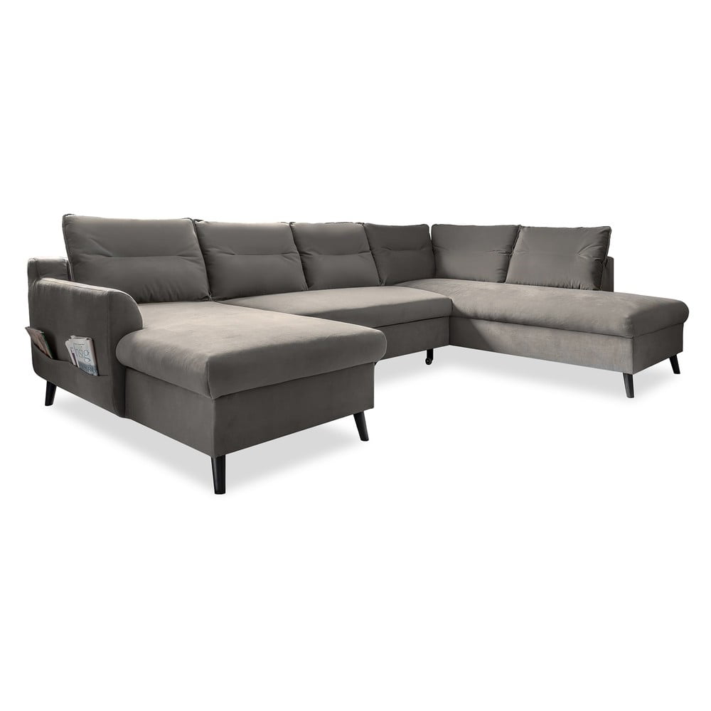 Divano letto a U in velluto grigio scuro, angolo destro Stylish Stan - Miuform | Divani ad angolo