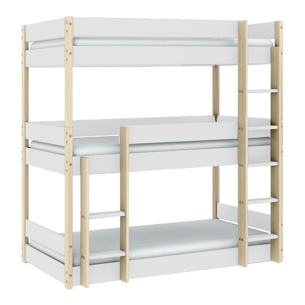 Letto da bambini a castello bianco/di colore naturale 90x190 cm Valka – Marckeric | Letti per bambini